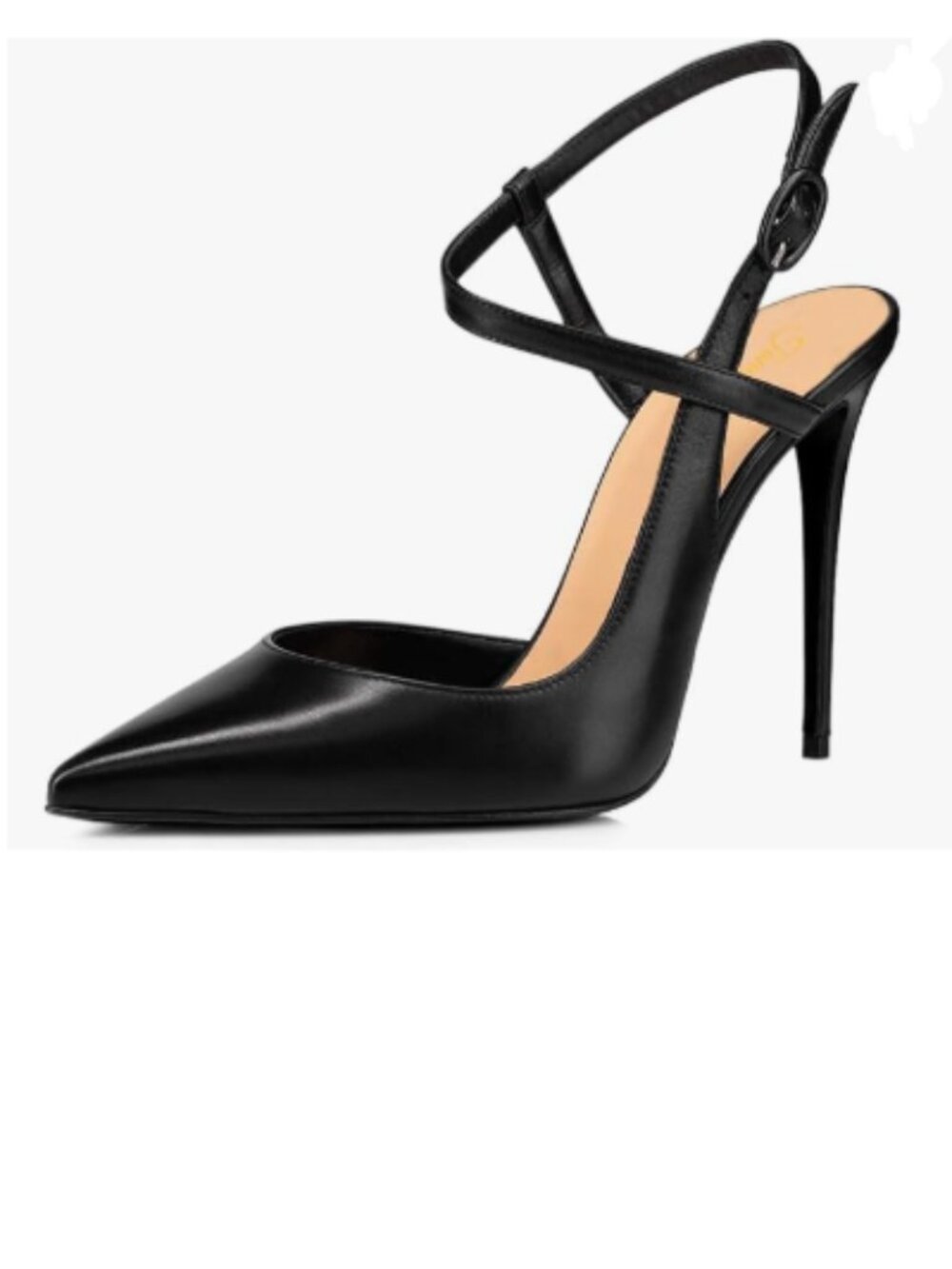 Tang'scuisins Black Pointed Toe Slingback Pumps Backstrap Buckle High Heel Shoes